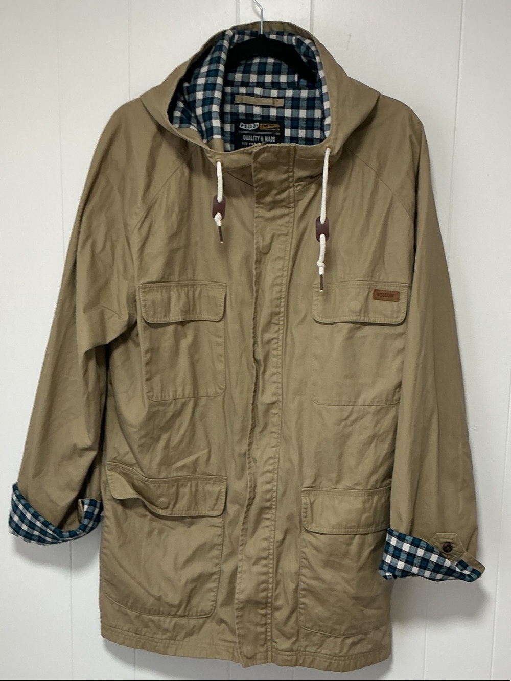 Volcom Tan Field Jacket with Plaid Lining